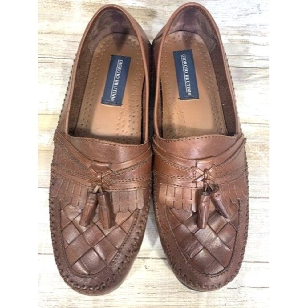 Giorgio Brutini Men's Weaver Brown Leather Loafers‎ with Kilti Tassels Size 9M